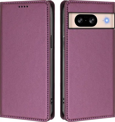Obrázek produktu pro Kožené pouzdro pro Google Pixel 8, magnetické flipové pouzdro zPolyuretankůže se stojánkem Fialová