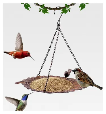 Produktbild von Hängende Vogelfutterschale und Futterstation für den Außenbereich | Robustes Vogelbad mit Ketten für Terrasse, Garten, Rasen und Hinterhof