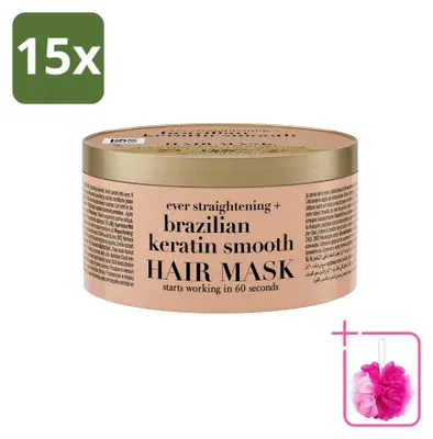Produktbild von 15 x OGX Brazilian Keratin Smooth Haarmasker - Herstel & Glanzendes Haar - 300 ml - Sparpackung - 15 Stücke