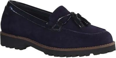Produktbild von Sioux Meredith Damenslipper, Leder, Dunkelblau Wechselfußbett Extraweite, Hallux - Damenschuhe Bequeme Ballerina / Slipper, Blau, leder (lambsuede/nappalack), absatzhöhe: 15 mm