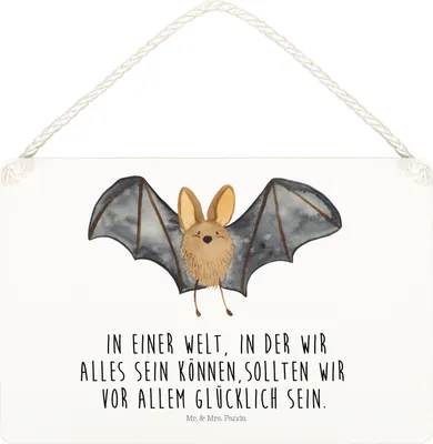Produktbild von Mr. & Mrs. Panda Schild Fledermaus Flügel DIN A5 - Weiß - Geschenk, Lustige Sprüche, holzbild, kleine aufmerksamkeit, wandtafel, Türschild, Holzschild