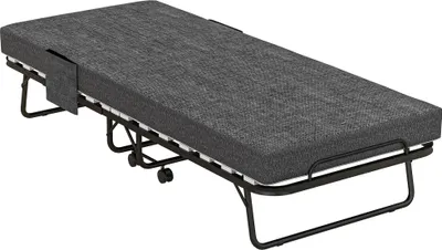 Zdjęcie produktu dla HOMCOM Składane łóżko dla gości na kółkach, materac 10 cm, pokrowiec, łóżko podróżne z torbą boczną Ciemnoszary 190 x 80 x 42 cm