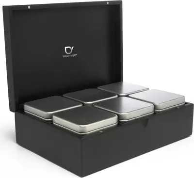 Produktbild von Bambus Teebox 6 Dosen - Platzsparendes Design - Nachhaltige und Umweltfreundliche Teebox