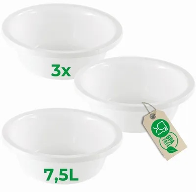 Produktbild von Novaliv 3x Spülschüssel Rund 7,5L, D36 cm, Weiß, BPA-frei & Spülmaschinenfest – Ideal für Küche und Camping, Rundschüssel, Große Plastikschüssel, Waschschüssel, Kunststoffschüssel, Teigschüssel