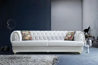 Produktbild von Weißer Chesterfield Dreisitzer Modernes Sofa Stilvolle Wohnzimmer Couch