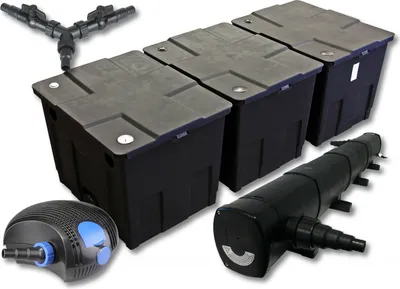 Image de SunSun Kit complet: CBF-350C Filtre de bassin jusqu'à 90000 L Biologique, CTF-12000 SuperECO pompe de filtration 12000l/h 100W, CUV-272 lampe uv UVC Clarificateur avec 72W, Y-distributeur