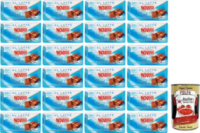 Produktbild von 24x Novi Cioccolato al Latte Classico Tafel Milchschokolade 30% Kakao 100g + Italian Gourmet Polpa di Pomodoro 400g Dose