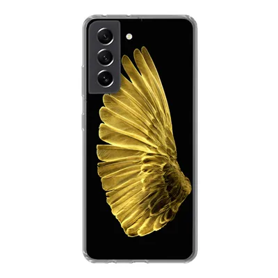 Produktbild von MuchoWow® Handyhülle Schutzhülle Hülle für Samsung Galaxy S21 FE Goldene Flügel auf schwarzem Hintergrund Silikon Softcase Handy Hülle - Mobiltelefonhülle