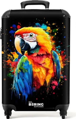Obrázek produktu pro NoBoringSuitcases.com® Kufr Příruční zavazadlo Kufr na kolečkách Malý cestovní kufr na 4 kolečkách - Barevný papoušek s graffiti - Kabina Velikost < 55x40x23 cm a 55x40x20 cm - Foto kufr - Kabinový kufr - Palubní zavazadloPříruční zavazadlo Kufr 55x35x20 cm, 36L,