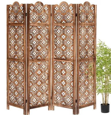 Produktbild von Raumteiler – Paravent – Sichtschutzwand – Raumtrenner – Holz – Hartholz – 4 Paneele
