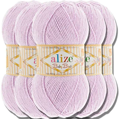 Produktbild von Alize 5x 100g Baby Best Wolle, Antipilling, Uni, Häkeln, Stricken (Lila)