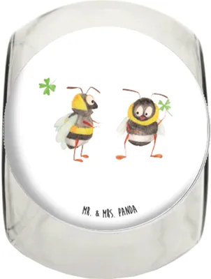 Produktbild von Mr. & Mrs. Panda Bonboniere Hummeln Kleeblatt XL 2000ml - Weiß - Geschenk, Biene, Bonbonglas, Spruch Fröhlich, glücklich sein, Tiermotive, Vorratsdose, Glasdose, Positiv