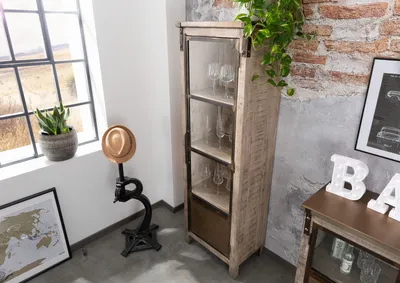 Produktbild von MASSIVMOEBEL24 Vitrine Mango 60x40x180 braun lackiert HEAVY INDUSTRY #242