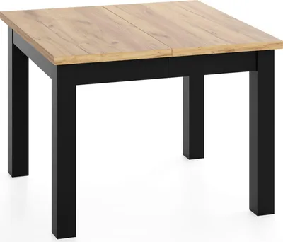 Produktbild von Quadratischer Esstisch Ausziehbar 100 bis 300 cm – Verlängerbar, für 4-14 Personen mit Schwarzen Holzbeinen – Tisch für Wohnzimmer & Esszimmer in Eiche Braun