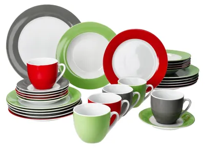 Produktbild von 30tlg Kombiservice Variant Trio Porzellan 6 Personen Tassen Untertassen Teller