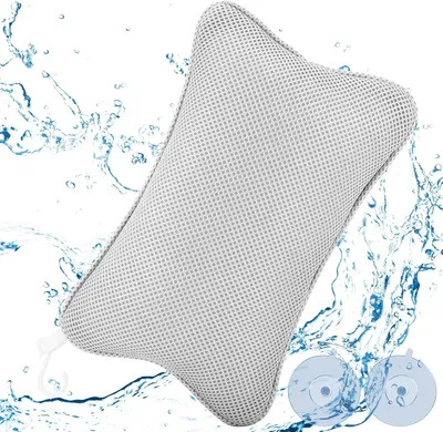Obrázok produktu pre Kúpeľový vankúš, ergonomický, 2 prísavky, pre podporu krku, šedý