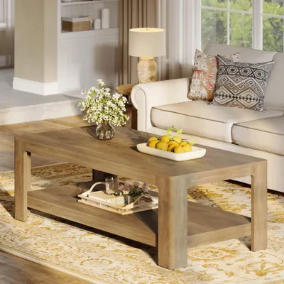 Immagine prodotto di Tribesigns Tavolino da salotto, tavolino a 2 ripiani con spazio contenitivo, rettangolare 120 cm, per soggiorno, ufficio, camera da letto, colore legno