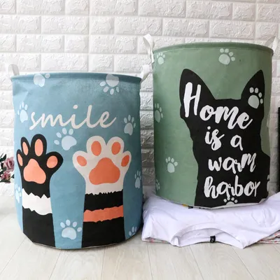 Productafbeelding van Vuilnisbakken voor vuile kleding, opbergmanden voor speelgoed, emmers, opvouwbare wasmandjes met cartoonprint, marmeren wasmand - #1