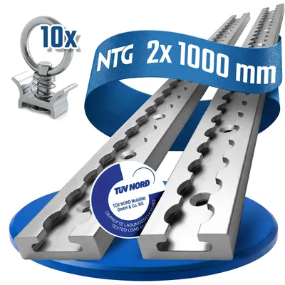 Produktbild von Airlineschiene Zurrschiene 2 x 1 m 1 Meter eckig m. Bohrung und 10 x Fitting Alu
