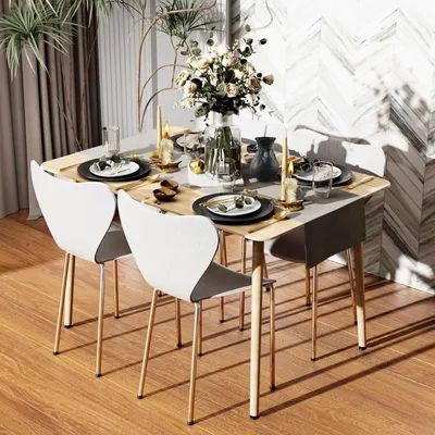 Produktbild von Esszimmerstühle 4er Set,Moderner Küchenstuhl Wohnzimmerstuhl aus Polypropylen,mit Silver Metallbeine für Esszimmer, Wohnzimmer 45.5x40x82.5cm Weiß