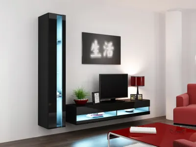 Produktbild von Mediawand Wohnwand 2 tlg - SENTIC 8 - Schwarz Hochglanz inkl.LED