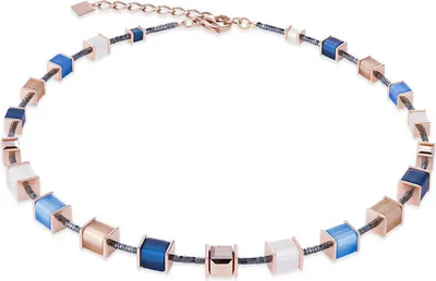 Produktbild von Collier 45+6 cm - GeoCube - Blau Beige -Edelstahl