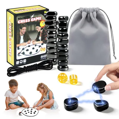 Produktbild von Magnetspiel,Tragbar Magnetisches Schachspiel mit 20 Stück & 2 Würfeln, Magnet Schach Tischspiele, Magnet Spiel für Camping,Reisen,Geburtstage,Familien