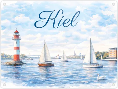 Produktbild von Leuchtturm Kiel Metallschild in 15x20 cm mit Segelbooten