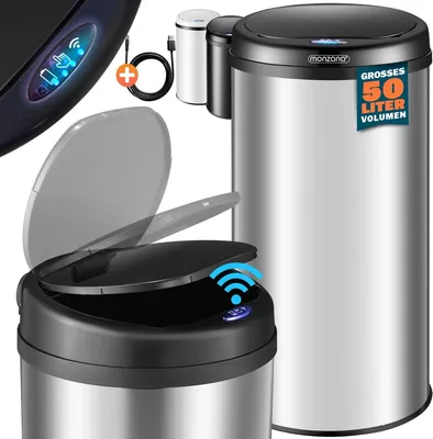 Produktbild von MONZANA® Mülleimer Küche mit Deckel Sensor 50L Edelstahl USB Ladekabel Berührungslos Hygienisch Papierkorb Automatik Abfalleimer Wasserdicht Büro Silber Recycling
