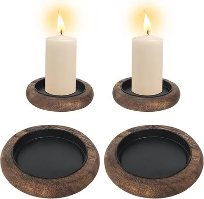 Produktbild von Famanu Holzuntersetzer Set von 2 Ø10 cm – Runde Untersetzer für Kerzen – Hochzeits- und Wohnzimmerschmuck