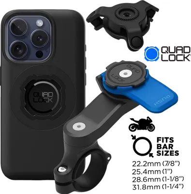 Produktbild von QUAD LOCK Motorrad Lenker Handyhalterung + Vibrationsdämpfer + MAG Hülle für iPhone 15 Pro