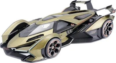 A toy model of a futuristic green Lamborghini sports car is displayed against a white background.