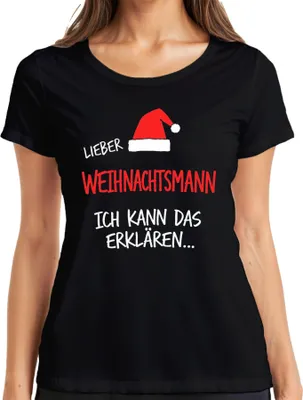 Produktbild von Lieber Weihnachtsmann ich kann das Weihnachten lustig witzig Damen T-Shirt, Schwarz, 3XL