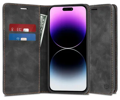 Produktbild von Techsuit Confy Book Wallet Klapphülle für Apple iPhone 14 Pro Max - Schwarz