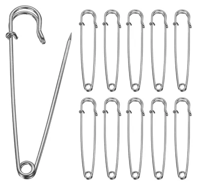 Produktbild von Sicherheitsnadeln - 20 Stück 89 mm Länge - Zum Nähen Schneidern und Basteln - Silber aus galvanisiertem Stahl