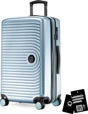 Immagine prodotto di Medium - valigia media + targhetta digitale, valigia da viaggio espandibile trolley per il check-in 90L dimensioni della cintura 158 cm doppie ruote trolley TSA, blu piscina
