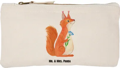 Produktbild von Mr. & Mrs. Panda Stoffbeutel Eichhörnchen Blume Größe S Klein - Weiß - Geschenk, Baumwollbeutel, Spaß, Kulturbeutel, Eichhorn, glücklich Spruch, Etui, Kosmetiktasche