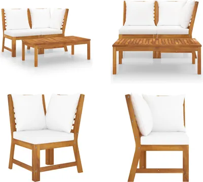 Produktbild von vidaXL 3 tlg. Garten Lounge Set mit Creme Kissen Akazie Massivholz - Garten-Lounge-Set - Garten-Lounge-Sets - Gartenmöbel - Gartenmöbel Set