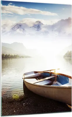 Produktbild von Bilder auf glas - Einteilig - Berge See Boot - 70x100cm - Glasbilder - Wandbilder - Bilder - zum Aufhängen bereit - Wanddekoration aus Glas - Glas Bilder - Wandbild auf Glas - GPA70x100-3927