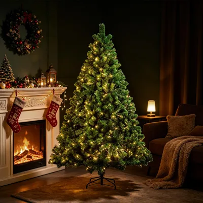 Image de Arbre de Noël Peviasot, 180 cm, artificiel, avec 250 LED blanc chaud, 860 décorations, en sapin artificiel, avec support en métal, idéal pour le salon