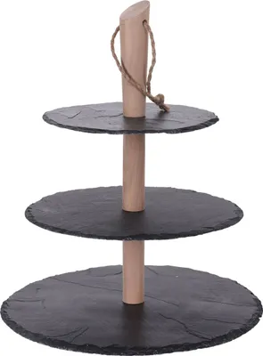Produktbild von Etagere Holzständer mit 3 Schieferplatten 30 / 25 / 20 cm