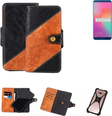 Produktbild von K-S-Trade Handyhülle Schutzhülle Bookstyle Case Wallet-Case kompatibel mit Huawei Honor View10 Handy Cover Bumper Klapphülle schwarz hellbraun 1x