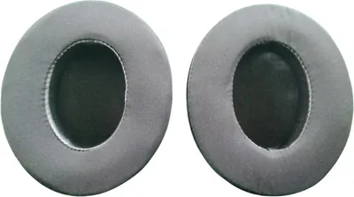 Two black ear pads for headphones are shown against a white background.