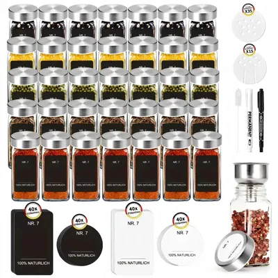 Obrázok produktu pre Sada sklenených nádob na korenie, s vzduchotesným uzáverom, vrátane štítkov, 35 kusov