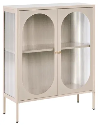 Produktbild von BELIANI Glasvitrine Metallschrank Beige Stahl 90 x 35 x 111 cm mit 2 Türen Glasfront und -seiten geräumig Wohnzimmermöbel Retro Still