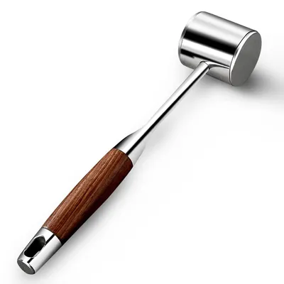 Fleischklopfer aus Edelstahl, doppelseitig, mit Holzgriff, 29 cm