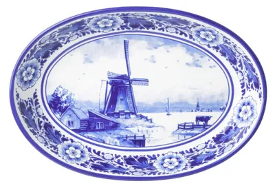 Image de Heinen Delfts Blauw – Bol ovale, motif "Moulin"