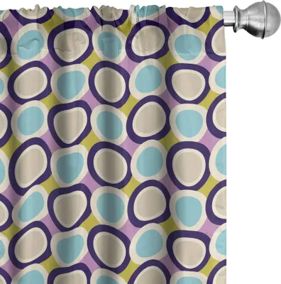 Produktbild von ABAKUHAUS Retro Vorhänge, Gardinen, Nostalgische Stilvolle Groovy Muster mit kreativen Nested Runden Art Illustration, 2 Stück 75 x 225 cm, Mehrfarbig