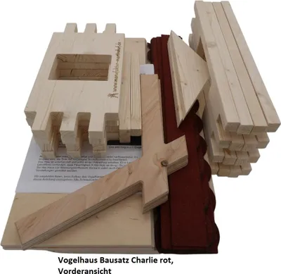 Produktbild von Vogelhaus Bausatz Charlie rot Blockhaus-Stil zweistöckig 44x38,5x43 cm (LxBxH)