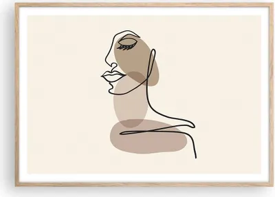 Produktbild von Gerahmtes Poster - Rahmen in heller Eiche - Zeichnung einzeilig Frau - 100x70 cm - Wand Bild - Wanddeko - Wandbilder - Kunstposter - Wandposter - Bilderrahmen - Bilder - Kunstdruck - P2NAA100x70-4612